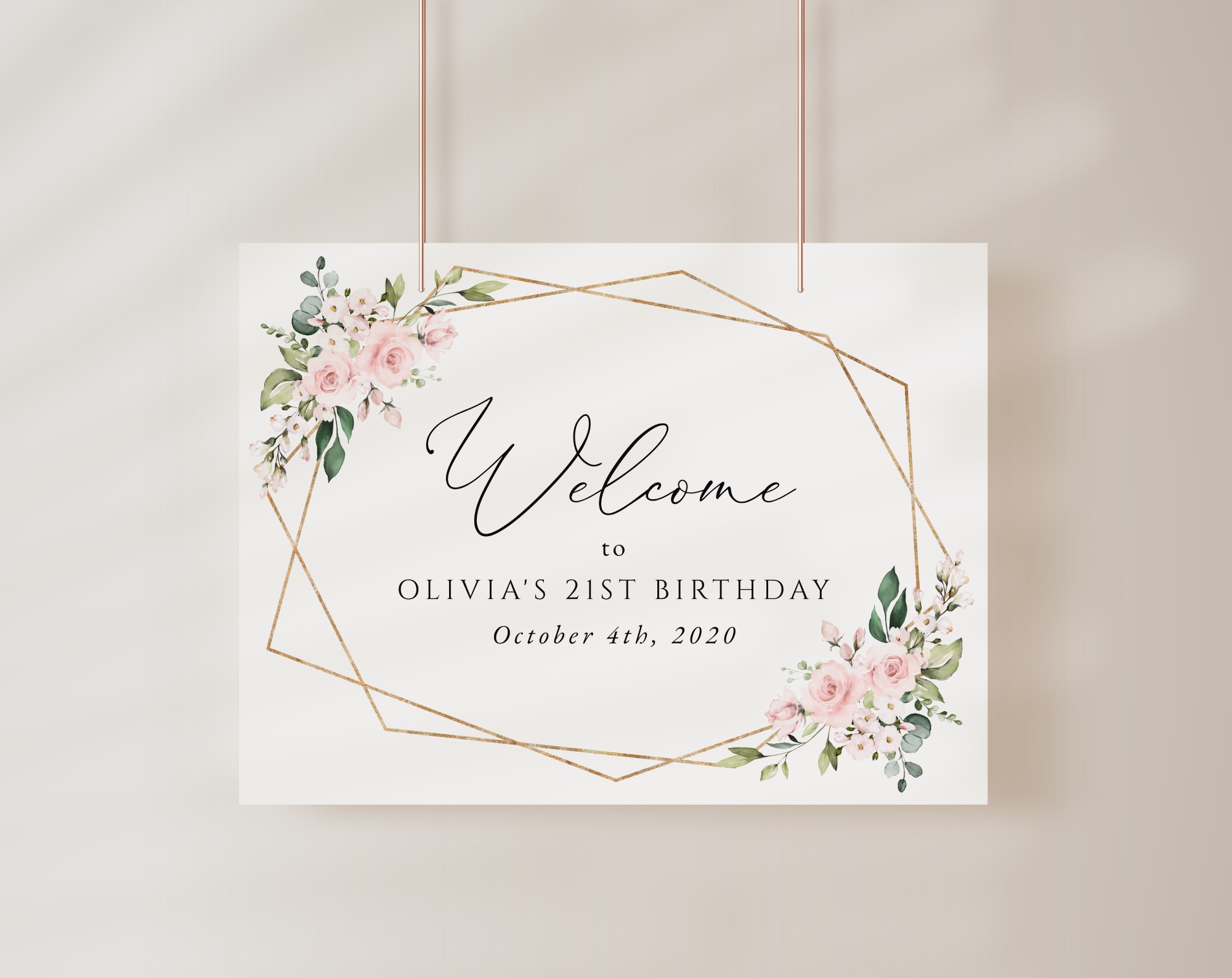 Pink Flowers Welcome Sign, Birthday Sign, Girl Birthday, Printable File, Edit Yourself, SH119 Pink Flowers Welcome Sign, Birthday Sign, Girl Birthday, Printable File, Edit Yourself, SH119