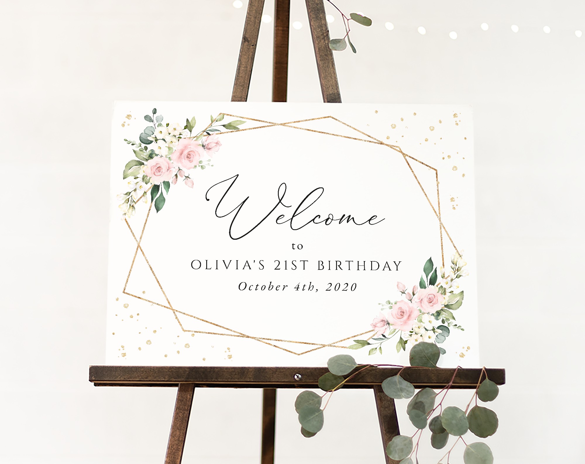 Pink Flowers and Gold Confetti Welcome Sign, Birthday Sign, Girl Birthday, Printable File, Edit Yourself, SH122 Pink Flowers and Gold Confetti Welcome Sign, Birthday Sign, Girl Birthday, Printable File, Edit Yourself, SH122