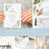 Blue Flowers and Gold Confetti Birthday Mini Bundle, Girl Birthday, Any Birthday, Printable File, Edit Yourself, SH123