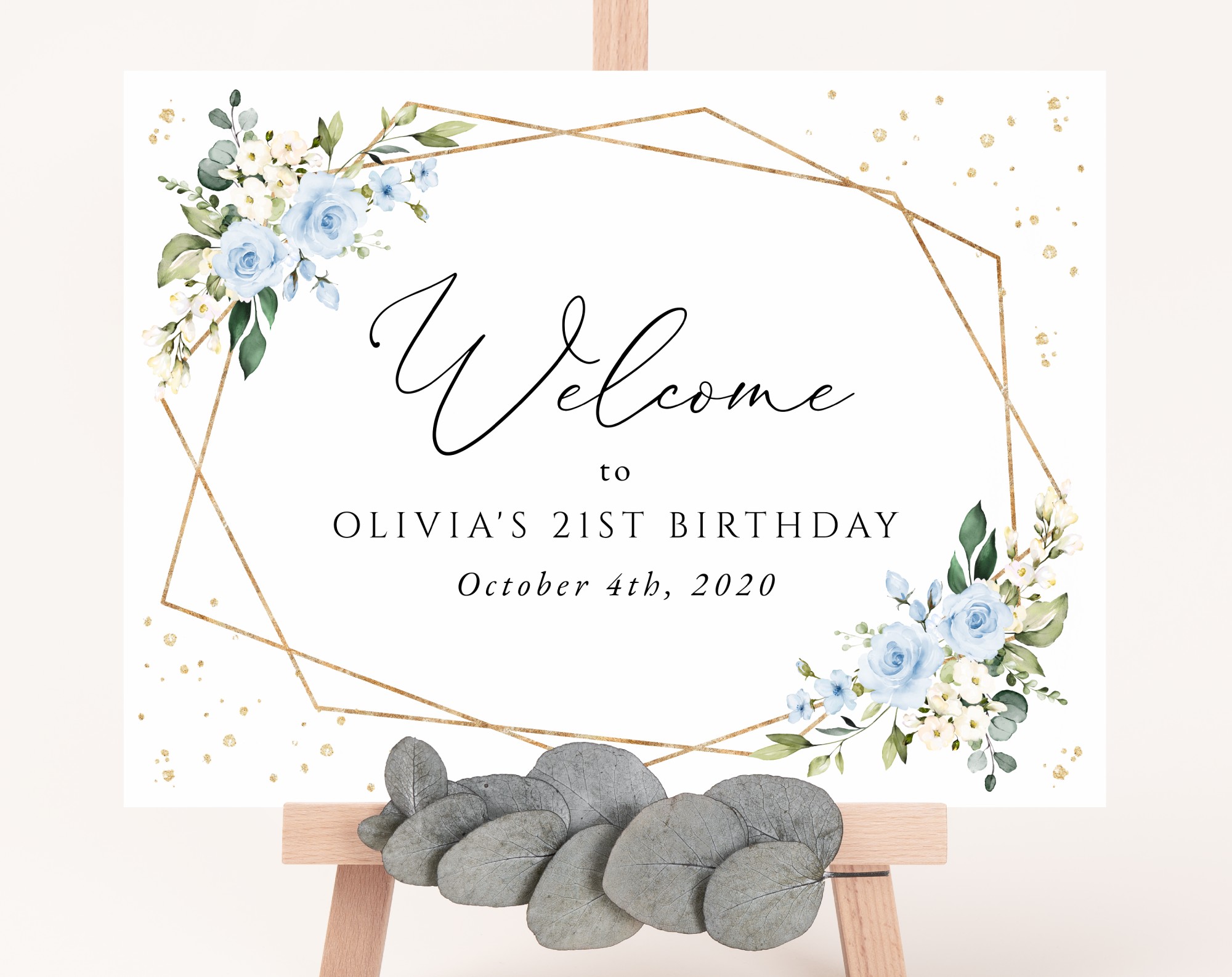 Blue Flowers and Gold Confetti Welcome Sign, Birthday Sign, Girl Birthday, Printable File, Edit Yourself, SH123 Blue Flowers and Gold Confetti Welcome Sign, Birthday Sign, Girl Birthday, Printable File, Edit Yourself, SH123