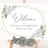 Purple Flowers and Gold Confetti Welcome Sign, Birthday Sign, Girl Birthday, Printable File, Edit Yourself, SH124