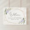 Purple Flowers and Gold Confetti Welcome Sign, Birthday Sign, Girl Birthday, Printable File, Edit Yourself, SH124