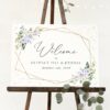 Purple Flowers and Gold Confetti Welcome Sign, Birthday Sign, Girl Birthday, Printable File, Edit Yourself, SH124
