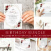 Burgundy and Pink Flowers Birthday Mini Bundle, Girl Birthday, Any Birthday, Printable File, Edit Yourself, SH125