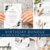 Navy and Pink Flowers Birthday Mini Bundle, Girl Birthday, Any Birthday, Printable File, Edit Yourself, SH127