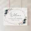 Navy and Pink Flowers Welcome Sign, Birthday Sign, Girl Birthday, Printable File, Edit Yourself, SH127
