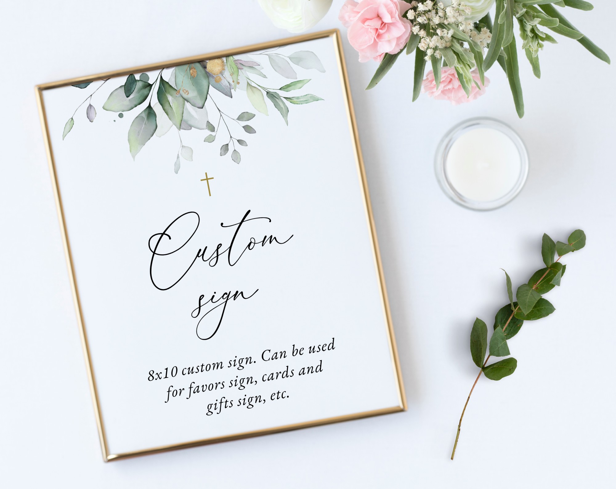 Greenery and Gold Custom Sign, Baptism, First Holy Communion, Printable File, Edit Yourself, SH148 SH149 Greenery and Gold Custom Sign, Baptism, First Holy Communion, Printable File, Edit Yourself, SH148 SH149