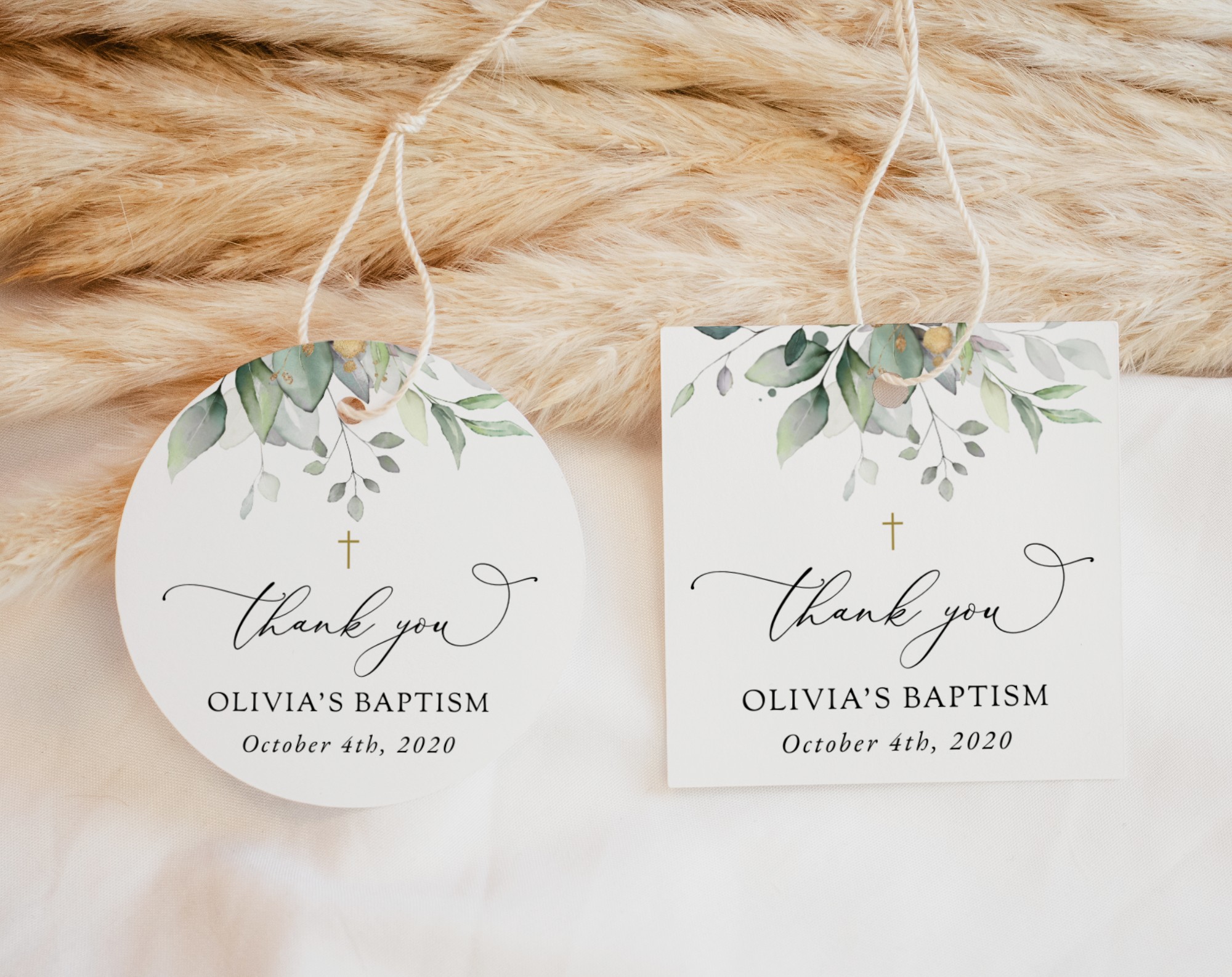 Greenery and Gold Baptism Mini Bundle, Printable File, Edit Yourself, SH148