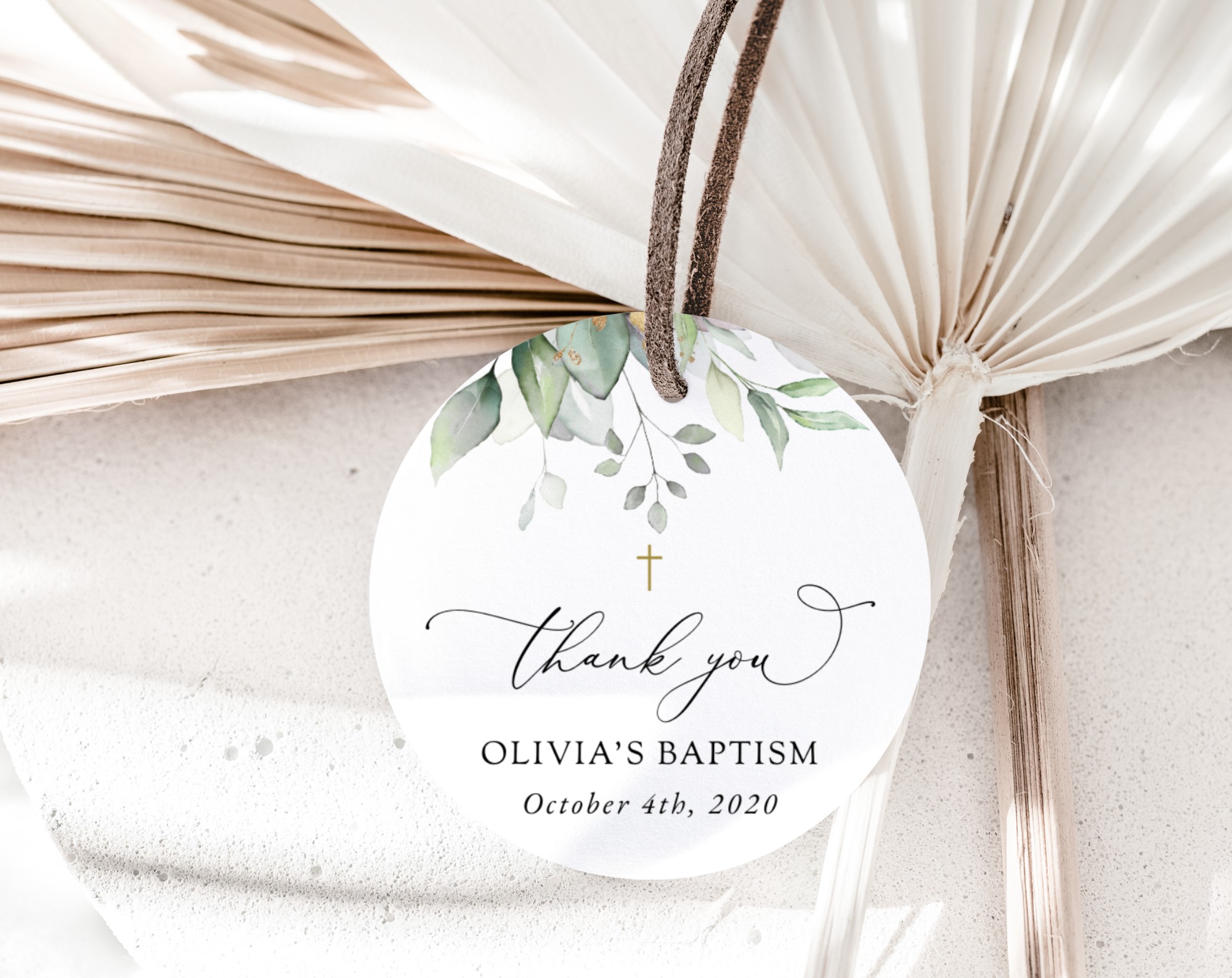 Greenery and Gold Baptism Favor Tags, Gift Tags, Printable File, Edit Yourself, SH148