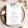 Greenery and Gold Baptism Invitation, Baptism Stationery, Printable File, Edit Yourself, SH148
