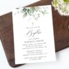 Greenery and Gold Baptism Invitation, Baptism Stationery, Printable File, Edit Yourself, SH148