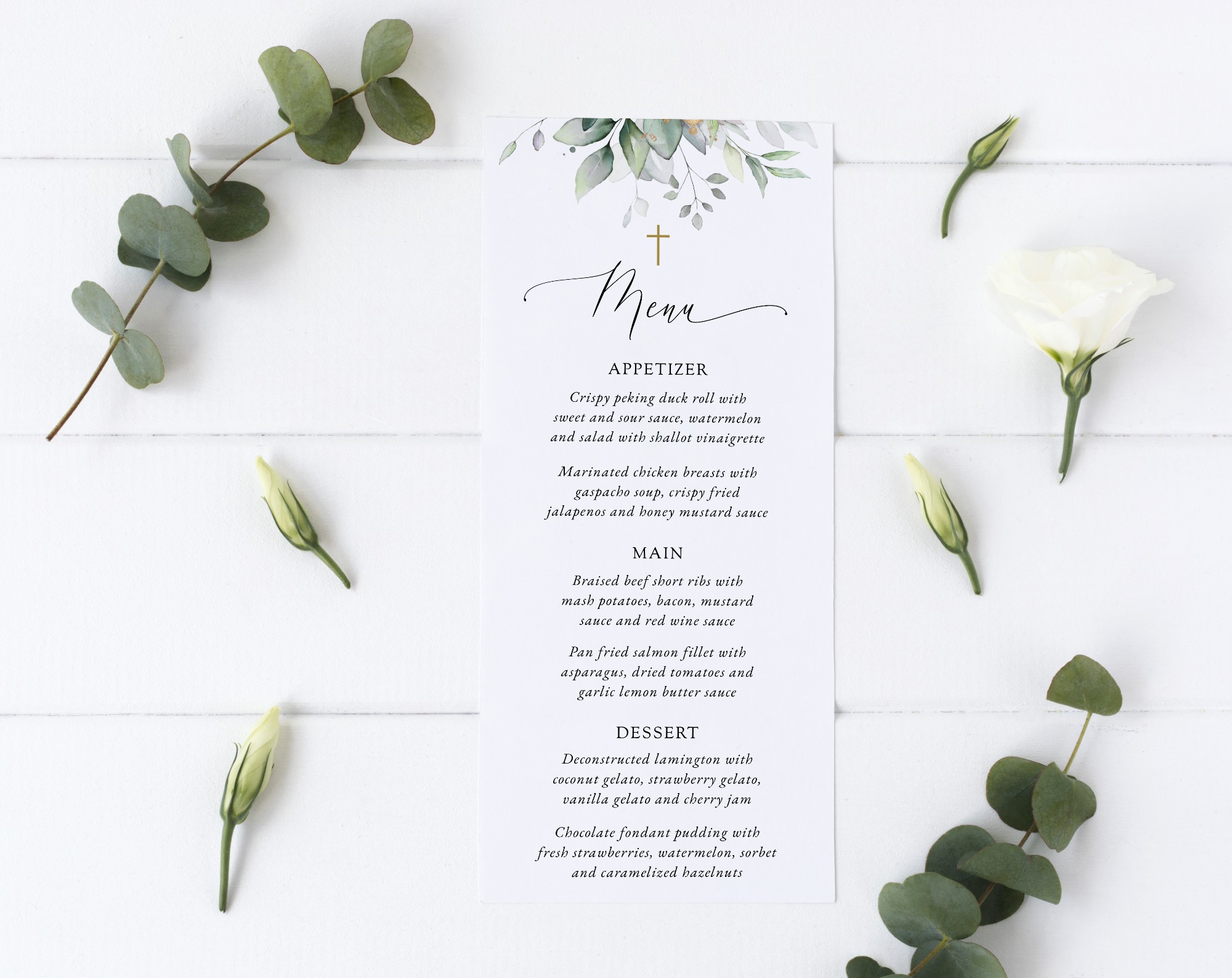 Greenery and Gold Menu, Baptism, First Holy Communion, Printable File, Edit Yourself, SH148 SH149