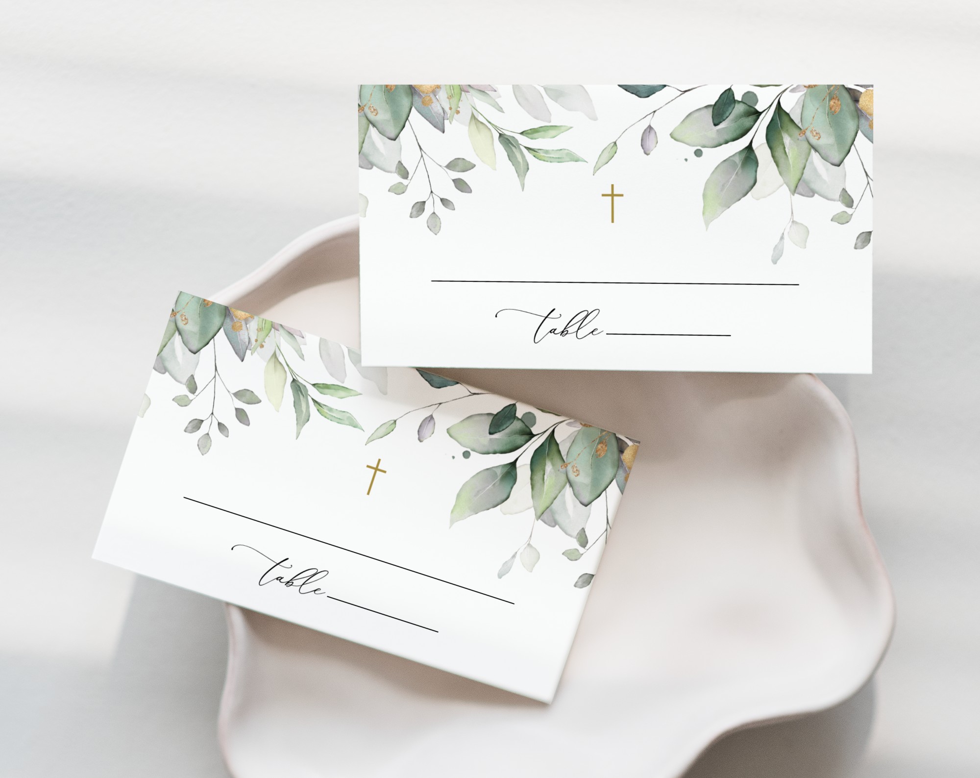 Greenery and Gold Place Card, Baptism, First Holy Communion, Printable File, Edit Yourself, SH148 SH149 Greenery and Gold Place Card, Baptism, First Holy Communion, Printable File, Edit Yourself, SH148 SH149