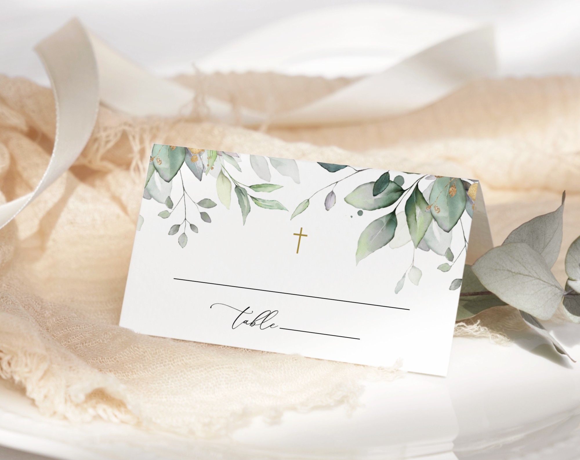 Greenery and Gold Baptism Mini Bundle, Printable File, Edit Yourself, SH148