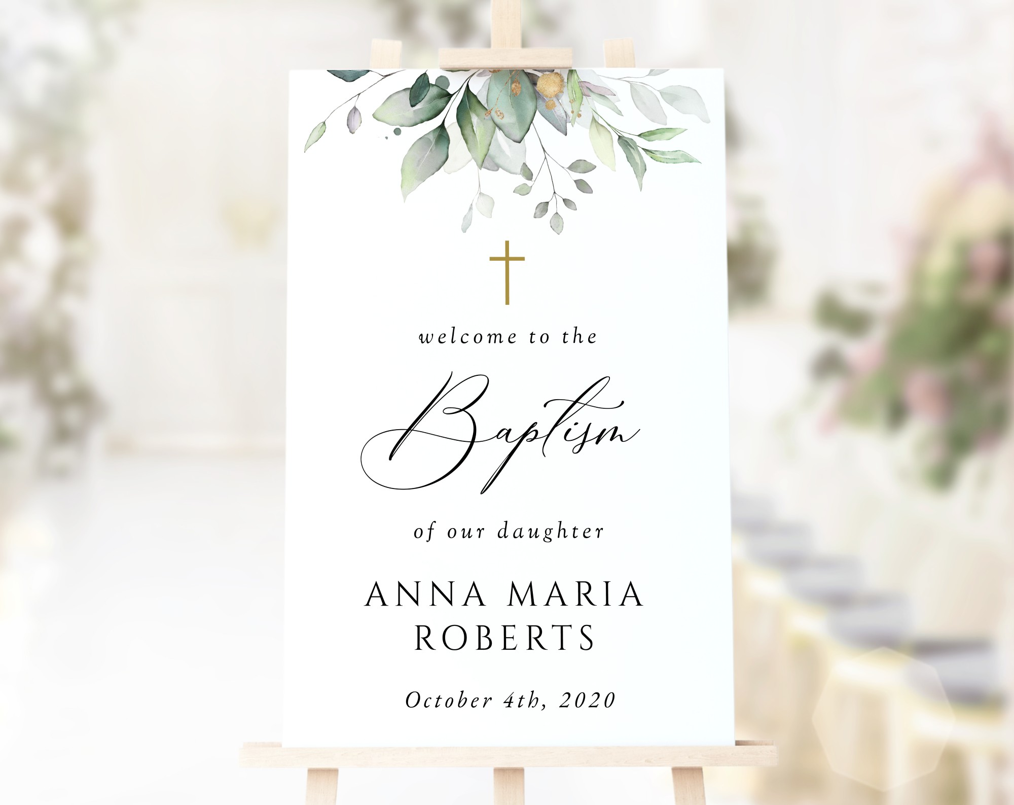 Greenery and Gold Welcome Sign, Baptism Sign, Printable File, Edit Yourself, SH148 Greenery and Gold Welcome Sign, Baptism Sign, Printable File, Edit Yourself, SH148