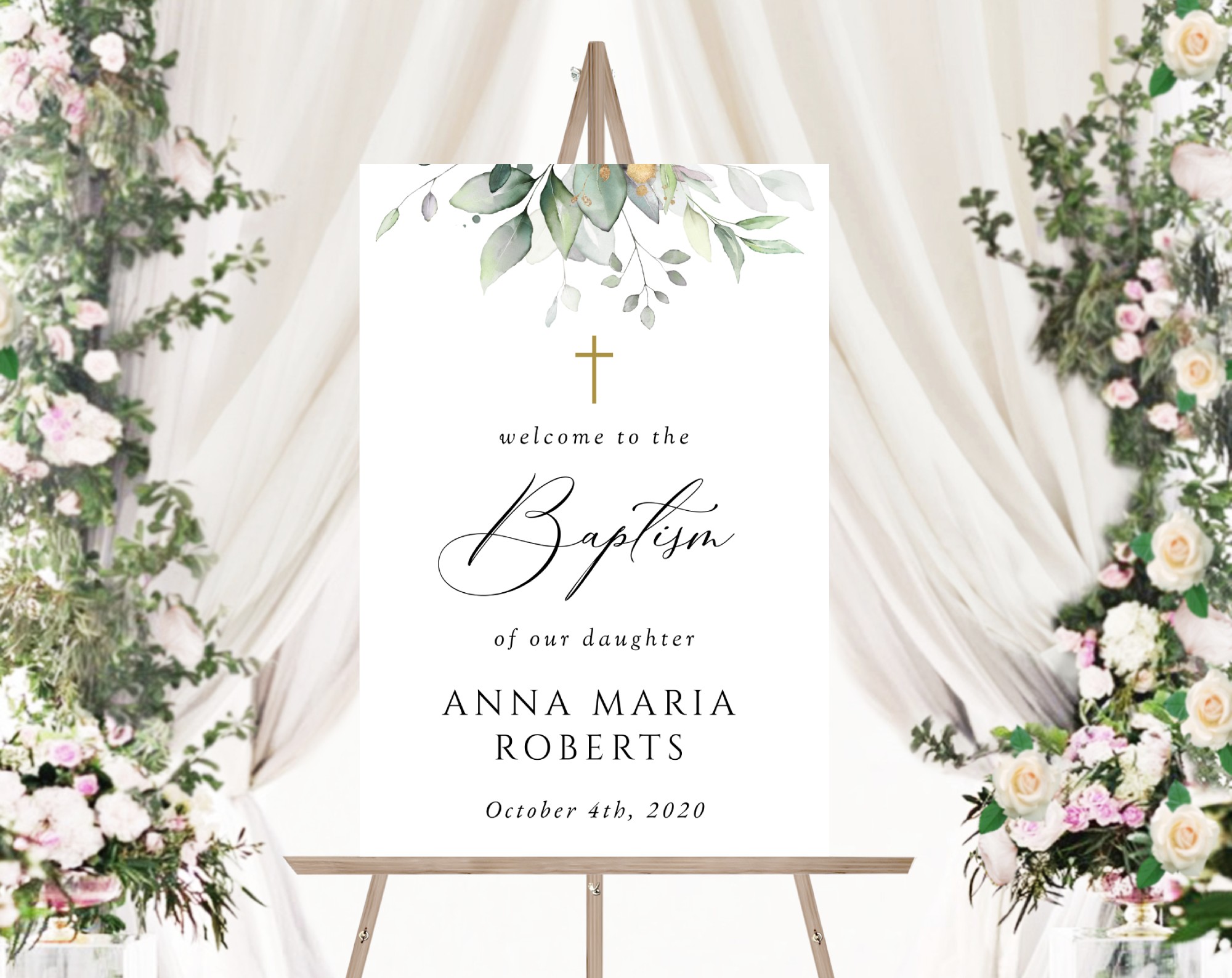 Greenery and Gold Baptism Mini Bundle, Printable File, Edit Yourself, SH148