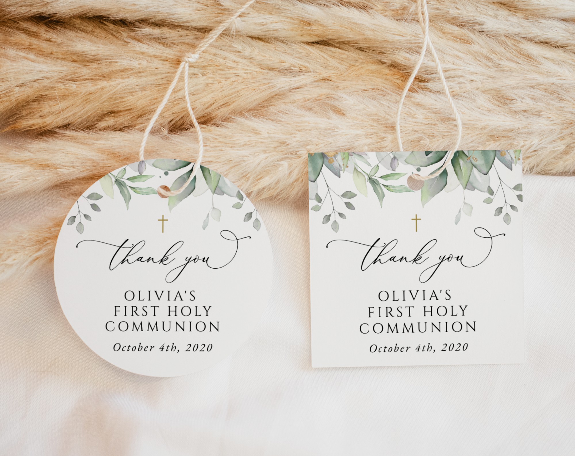 Greenery and Gold First Holy Communion Mini Bundle, Printable File, Edit Yourself, SH149