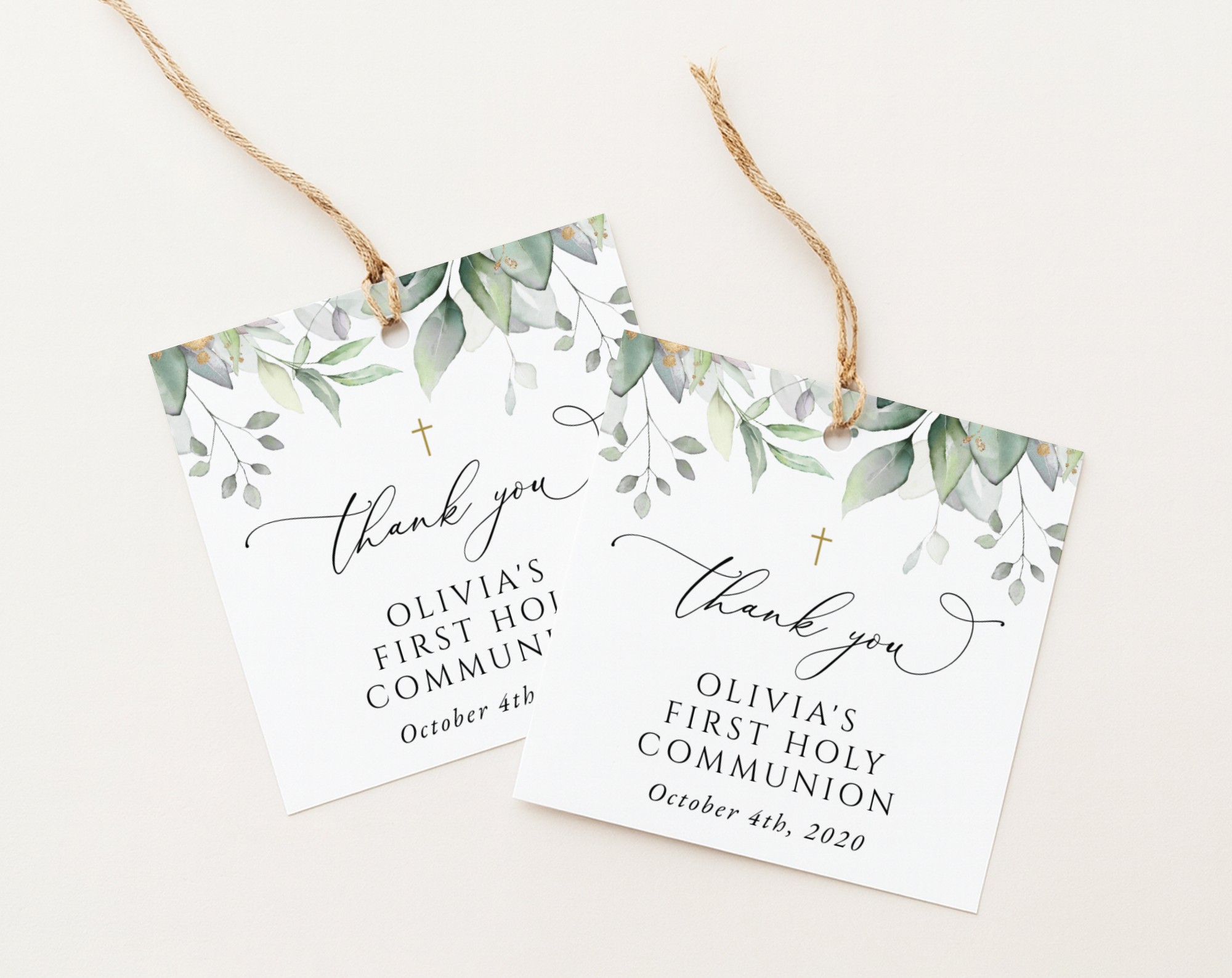 Greenery and Gold First Holy Communion Favor Tags, Printable File, Edit Yourself, SH149 Greenery and Gold First Holy Communion Favor Tags, Printable File, Edit Yourself, SH149