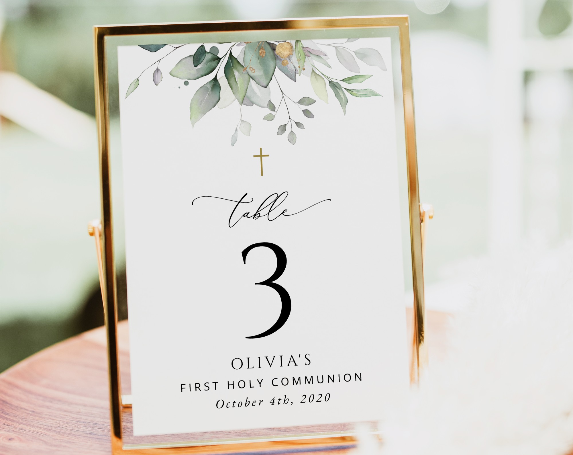 Greenery and Gold First Holy Communion Mini Bundle, Printable File, Edit Yourself, SH149