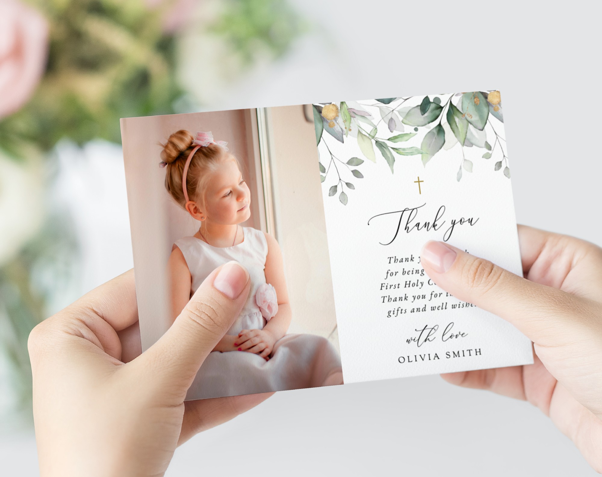 Greenery and Gold First Holy Communion Mini Bundle, Printable File, Edit Yourself, SH149