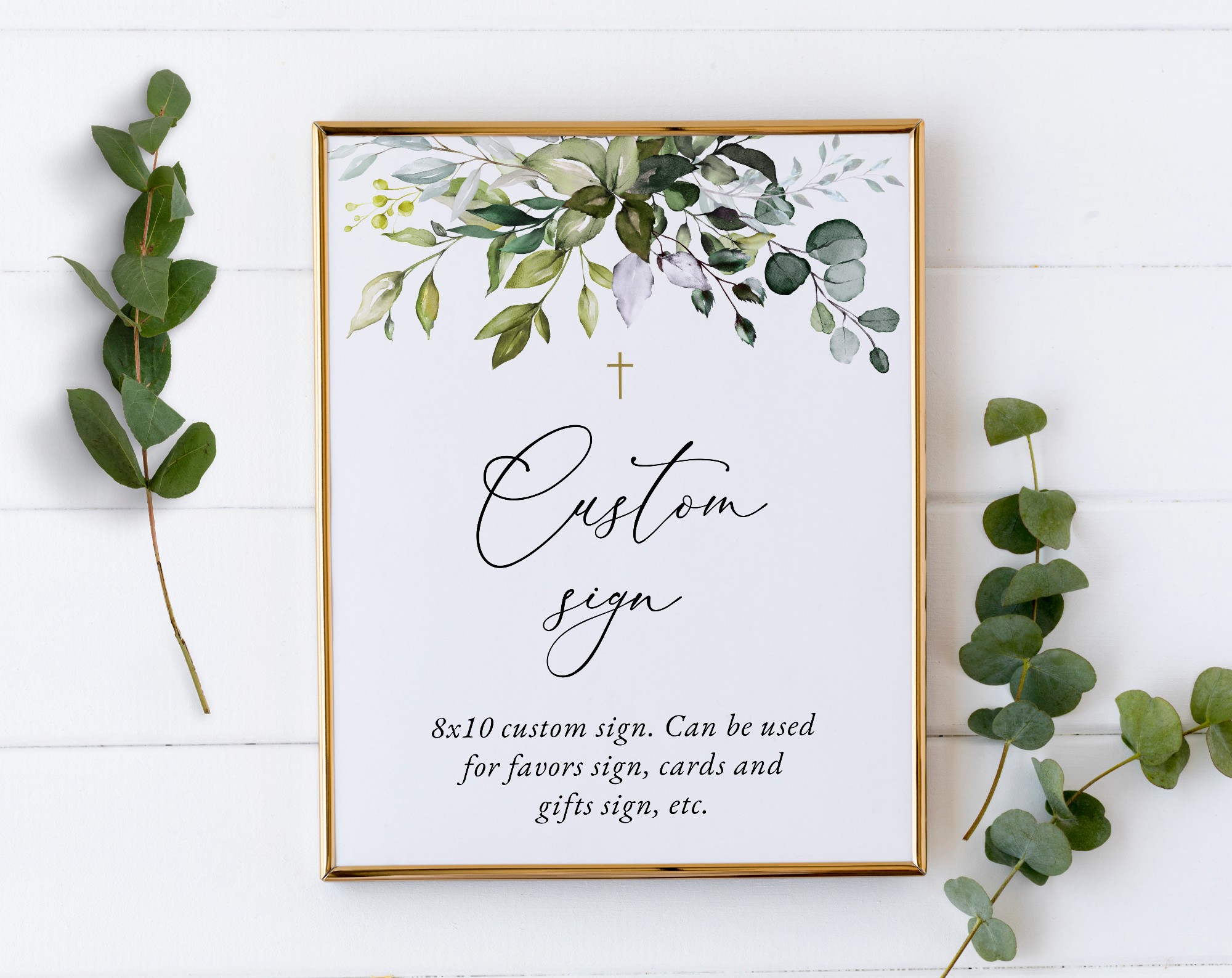 Eucalyptus Leaves Custom Sign, Baptism, First Holy Communion, Printable File, Edit Yourself, SH150 SH151