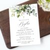 Eucalyptus Leaves Baptism Invitation, Baptism Stationery, Printable File, Edit Yourself, SH150