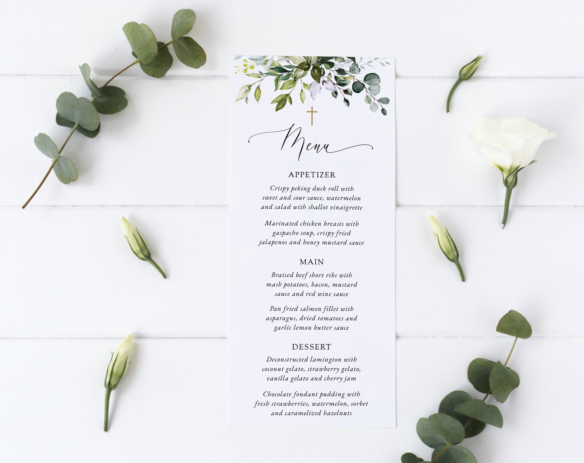 Eucalyptus Leaves Menu, Baptism, First Holy Communion, Printable File, Edit Yourself, SH150 SH151
