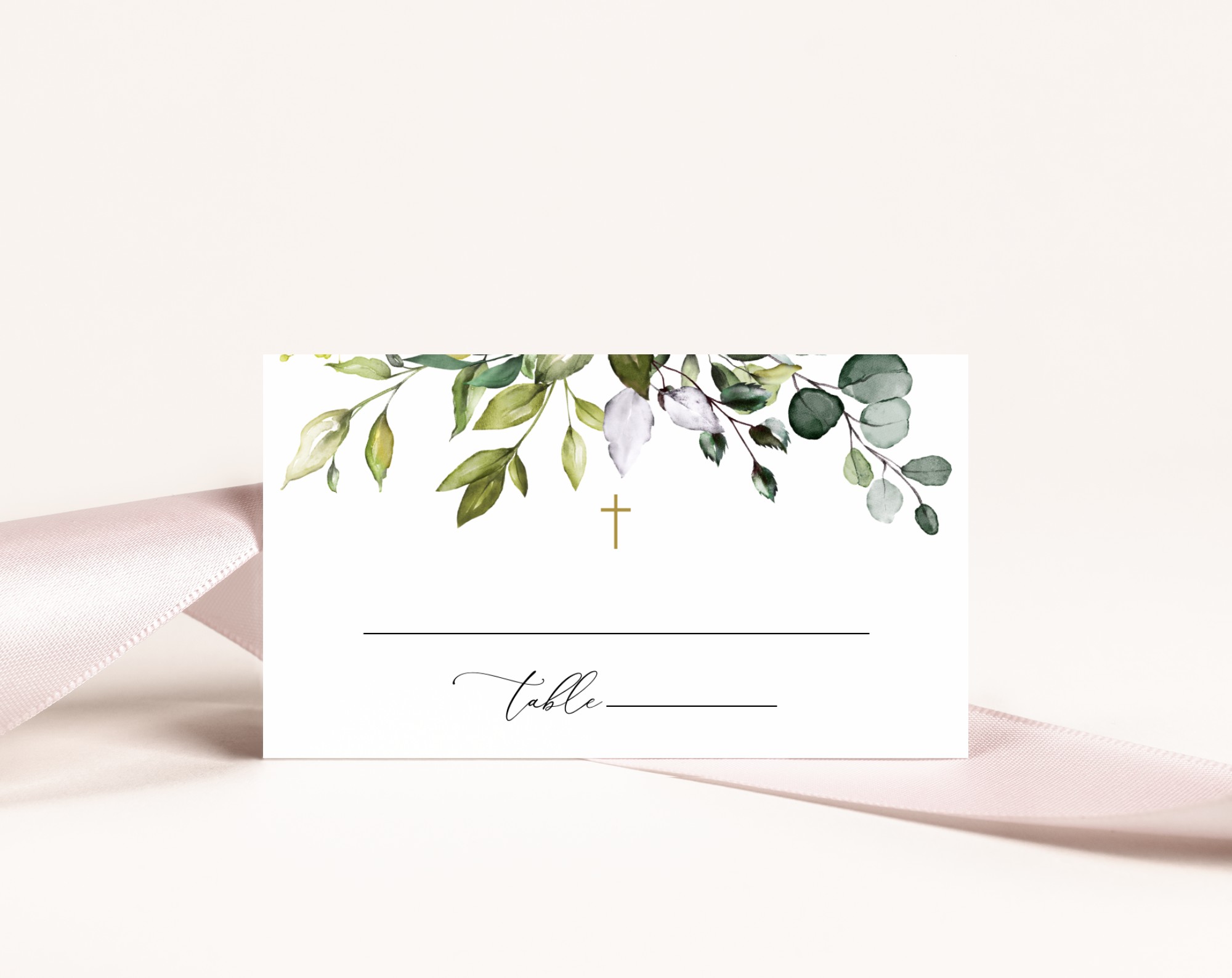 Eucalyptus Leaves Place Card, Baptism, First Holy Communion, Printable File, Edit Yourself, SH150 SH151
