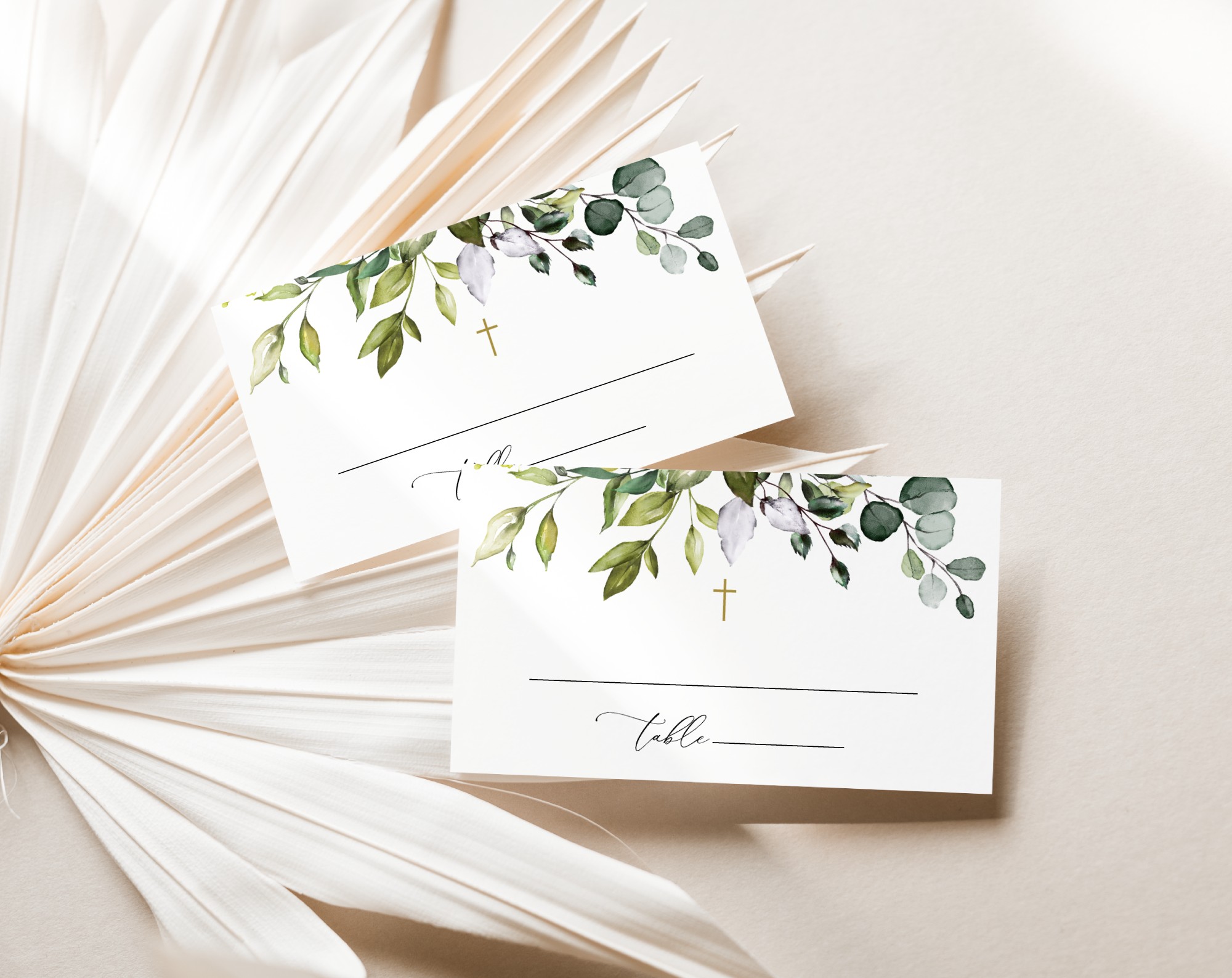 Eucalyptus Leaves Place Card, Baptism, First Holy Communion, Printable File, Edit Yourself, SH150 SH151