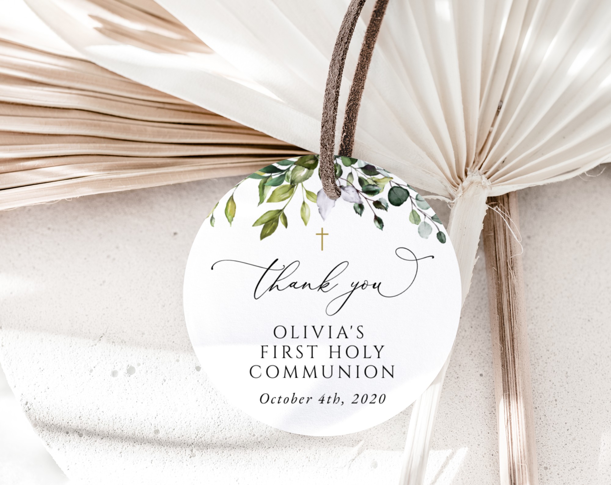 Eucalyptus Leaves First Holy Communion Favor Tags, Printable File, Edit Yourself, SH151 Eucalyptus Leaves First Holy Communion Favor Tags, Printable File, Edit Yourself, SH151