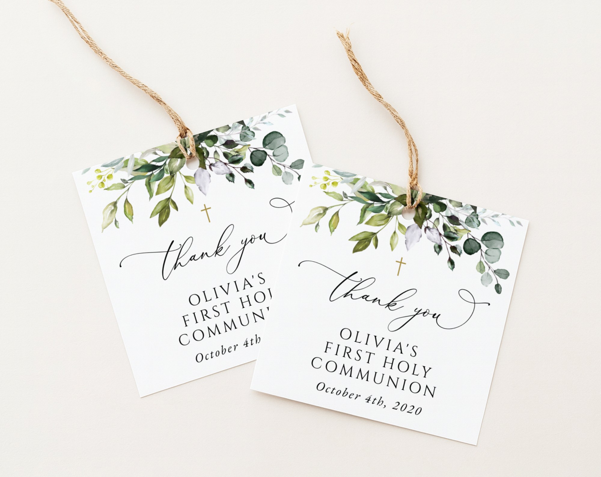 Eucalyptus Leaves First Holy Communion Favor Tags, Printable File, Edit Yourself, SH151 Eucalyptus Leaves First Holy Communion Favor Tags, Printable File, Edit Yourself, SH151