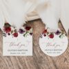 Burgundy, Purple and Blush Flowers Baptism Favor Tags, Gift Tags, Printable File, Edit Yourself, SH152