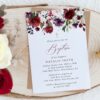 Burgundy, Purple and Blush Flowers Baptism Invitation, Baptism Stationery, Printable File, Edit Yourself, SH152