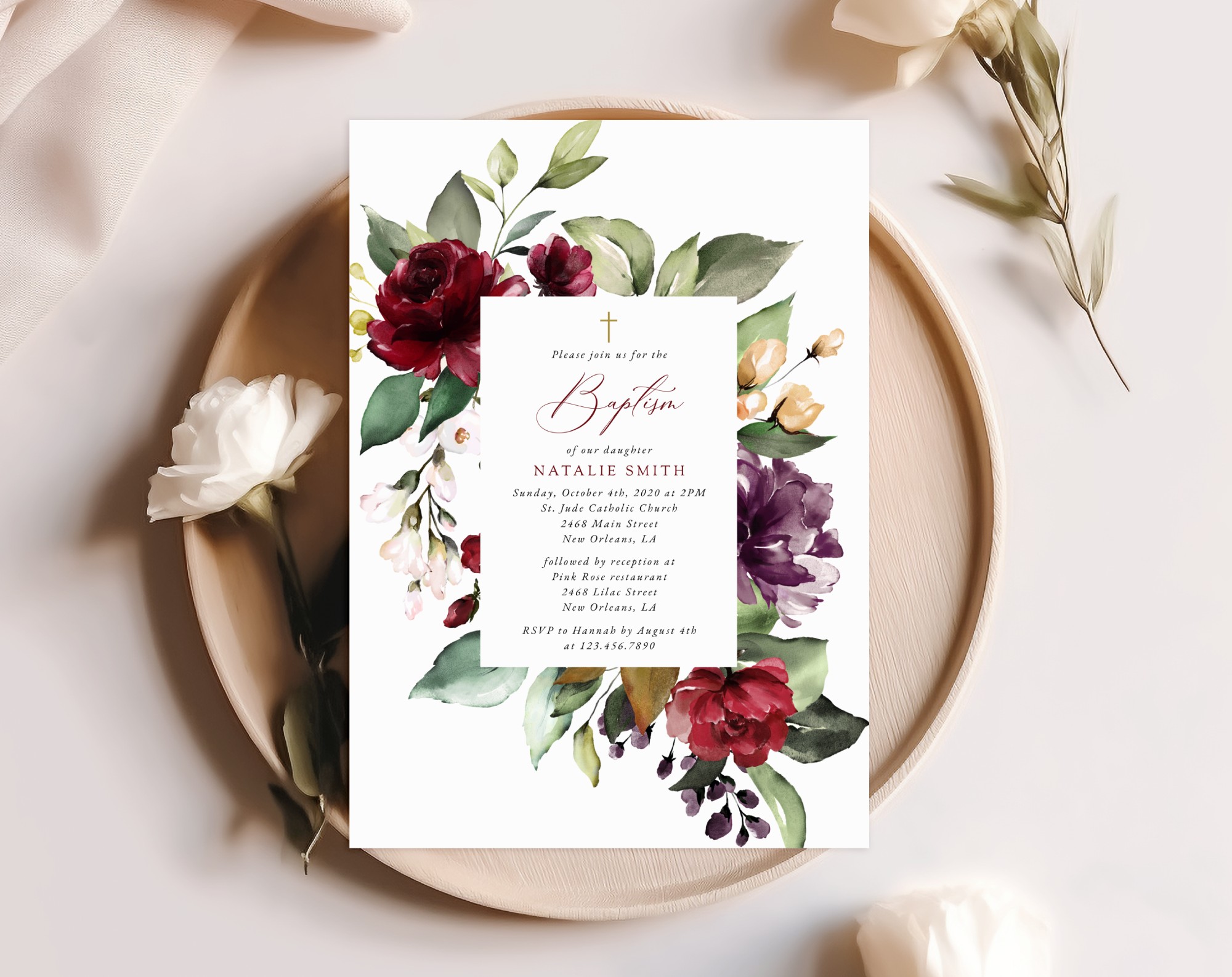 Burgundy, Purple and Blush Flowers Baptism Invite, Baptism Stationery, Printable File, Edit Yourself, SH152 Burgundy, Purple and Blush Flowers Baptism Invite, Baptism Stationery, Printable File, Edit Yourself, SH152