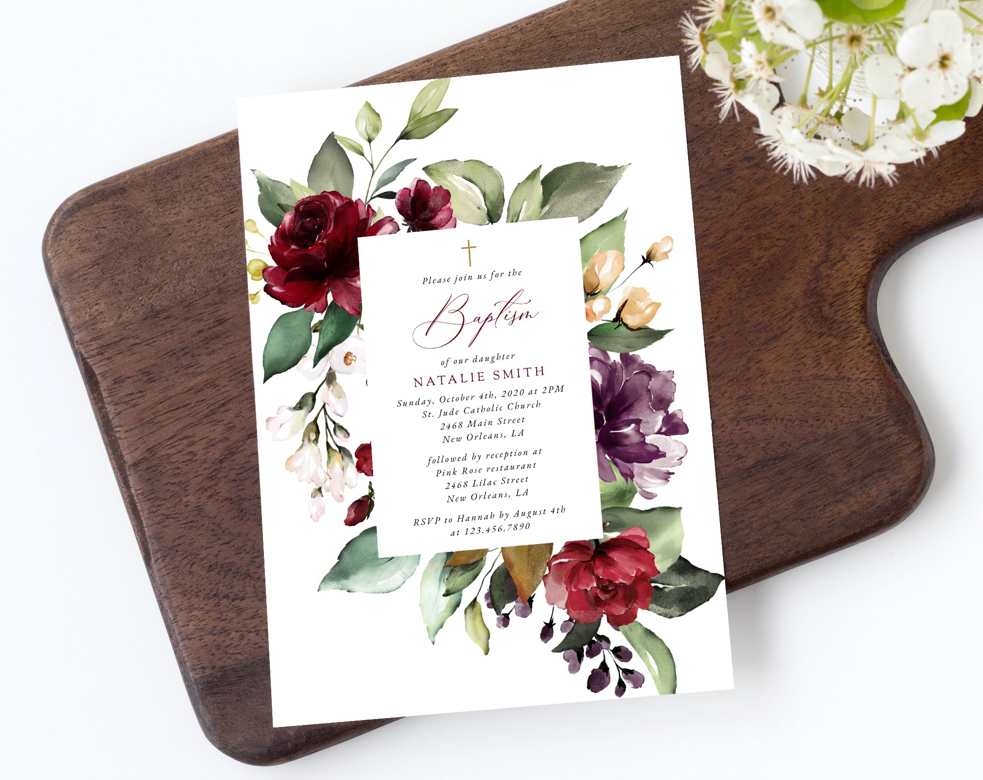 Burgundy, Purple and Blush Flowers Baptism Invite, Baptism Stationery, Printable File, Edit Yourself, SH152 Burgundy, Purple and Blush Flowers Baptism Invite, Baptism Stationery, Printable File, Edit Yourself, SH152