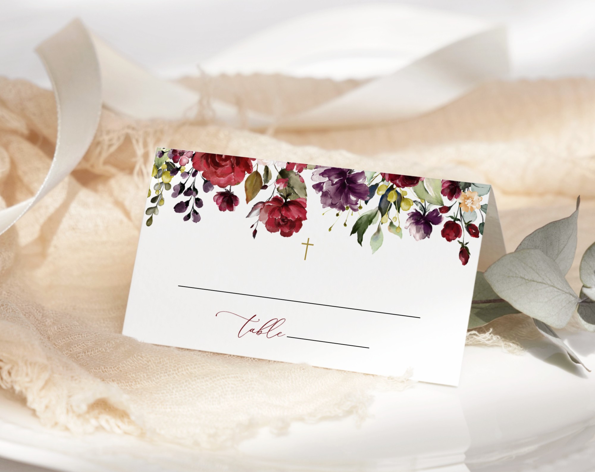 Burgundy, Purple and Blush Flowers Place Card, Baptism, First Holy Communion, Printable File, Edit Yourself, SH152 SH153 Burgundy, Purple and Blush Flowers Place Card, Baptism, First Holy Communion, Printable File, Edit Yourself, SH152 SH153