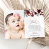 Burgundy, Purple and Blush Flowers Baptism Thank You Card, Baptism Stationery, Printable File, Edit Yourself, SH152