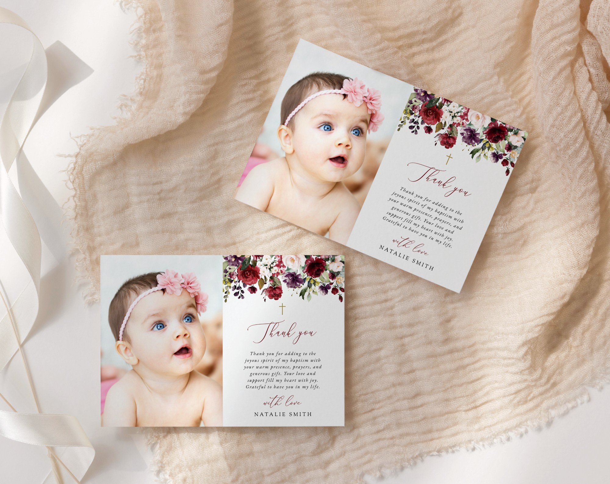 Burgundy, Purple and Blush Flowers Baptism Thank You Card, Baptism Stationery, Printable File, Edit Yourself, SH152 Burgundy, Purple and Blush Flowers Baptism Thank You Card, Baptism Stationery, Printable File, Edit Yourself, SH152