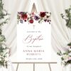 Burgundy, Purple and Blush Flowers Welcome Sign, Baptism Sign, Printable File, Edit Yourself, SH152