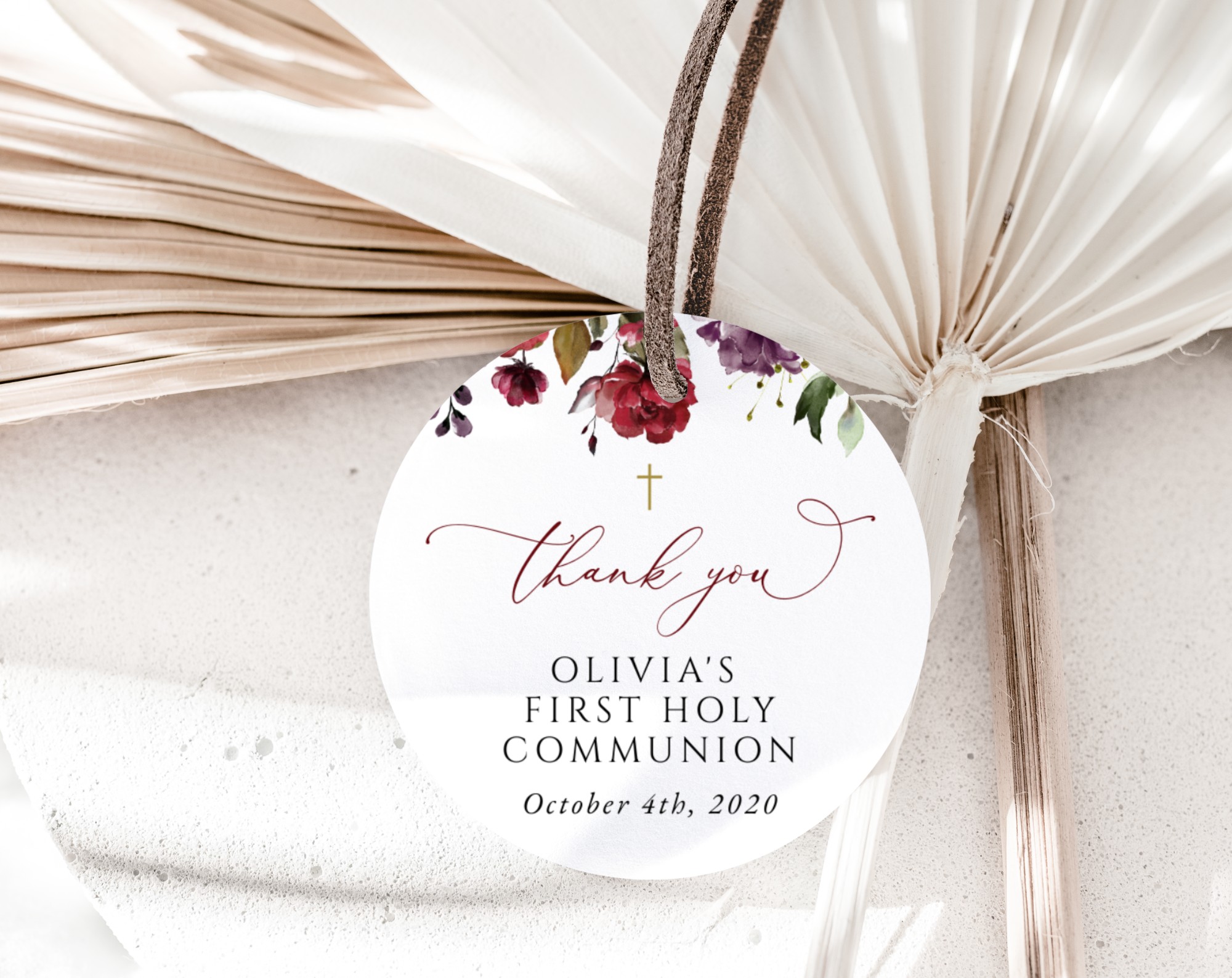 Burgundy, Purple and Blush Flowers First Holy Communion Favor Tags, Printable File, Edit Yourself, SH153 Burgundy, Purple and Blush Flowers First Holy Communion Favor Tags, Printable File, Edit Yourself, SH153