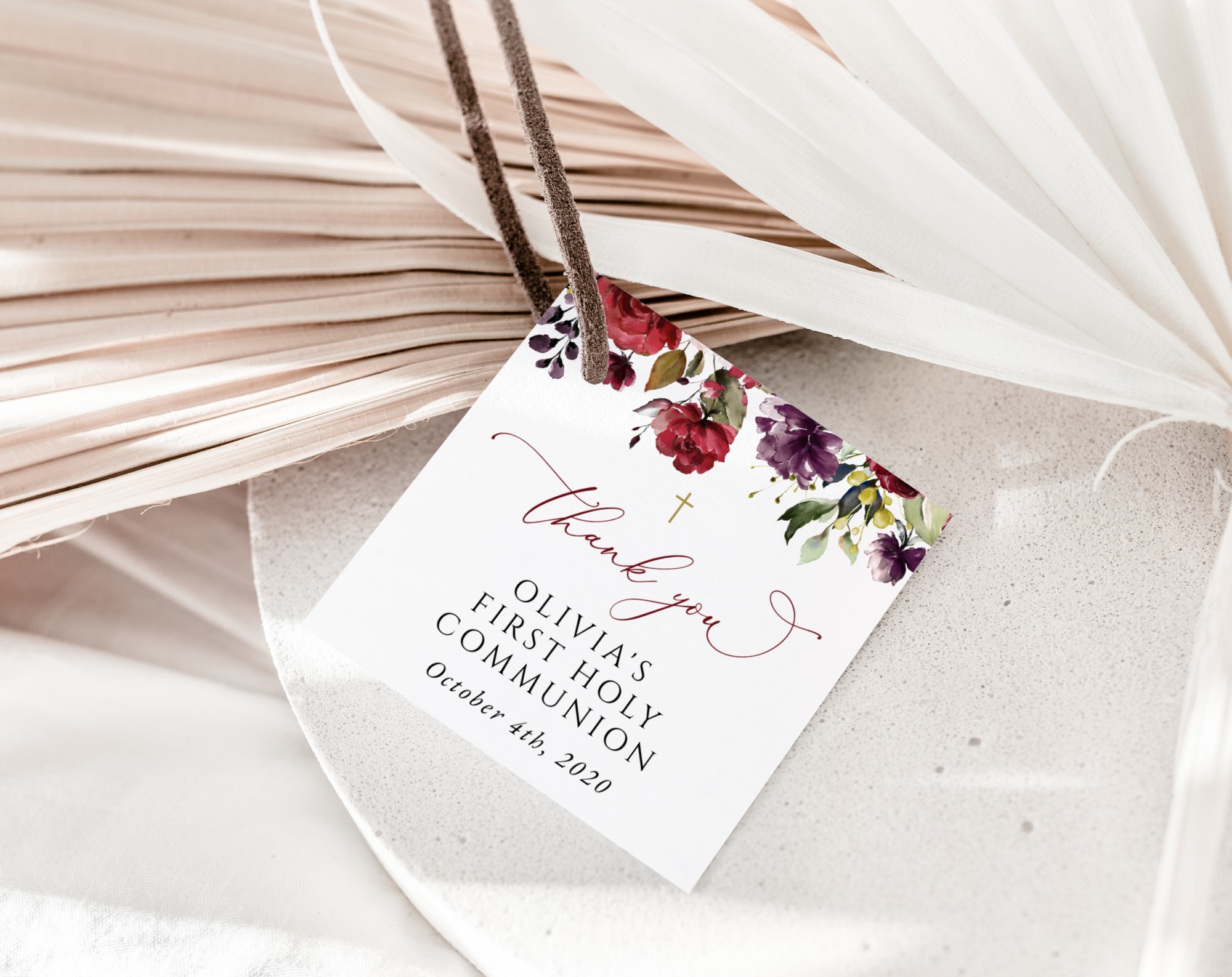 Burgundy, Purple and Blush Flowers First Holy Communion Favor Tags, Printable File, Edit Yourself, SH153 Burgundy, Purple and Blush Flowers First Holy Communion Favor Tags, Printable File, Edit Yourself, SH153