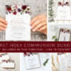 Burgundy, Purple and Blush Flowers First Holy Communion Mini Bundle, Printable File, Edit Yourself, SH153