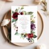 Burgundy, Purple and Blush Flowers First Holy Communion Invite, Printable File, Edit Yourself, SH153