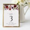 Burgundy, Purple and Blush Flowers Table Number Sign, First Holy Communion Sign, Printable File, Edit Yourself, SH153