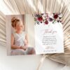 Burgundy, Purple and Blush Flowers First Holy Communion Thank You Card, Printable File, Edit Yourself, SH153