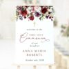 Burgundy, Purple and Blush Flowers Welcome Sign, First Holy Communion Sign, Printable File, Edit Yourself, SH153