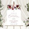 Burgundy, Purple and Blush Flowers Welcome Sign, First Holy Communion Sign, Printable File, Edit Yourself, SH153
