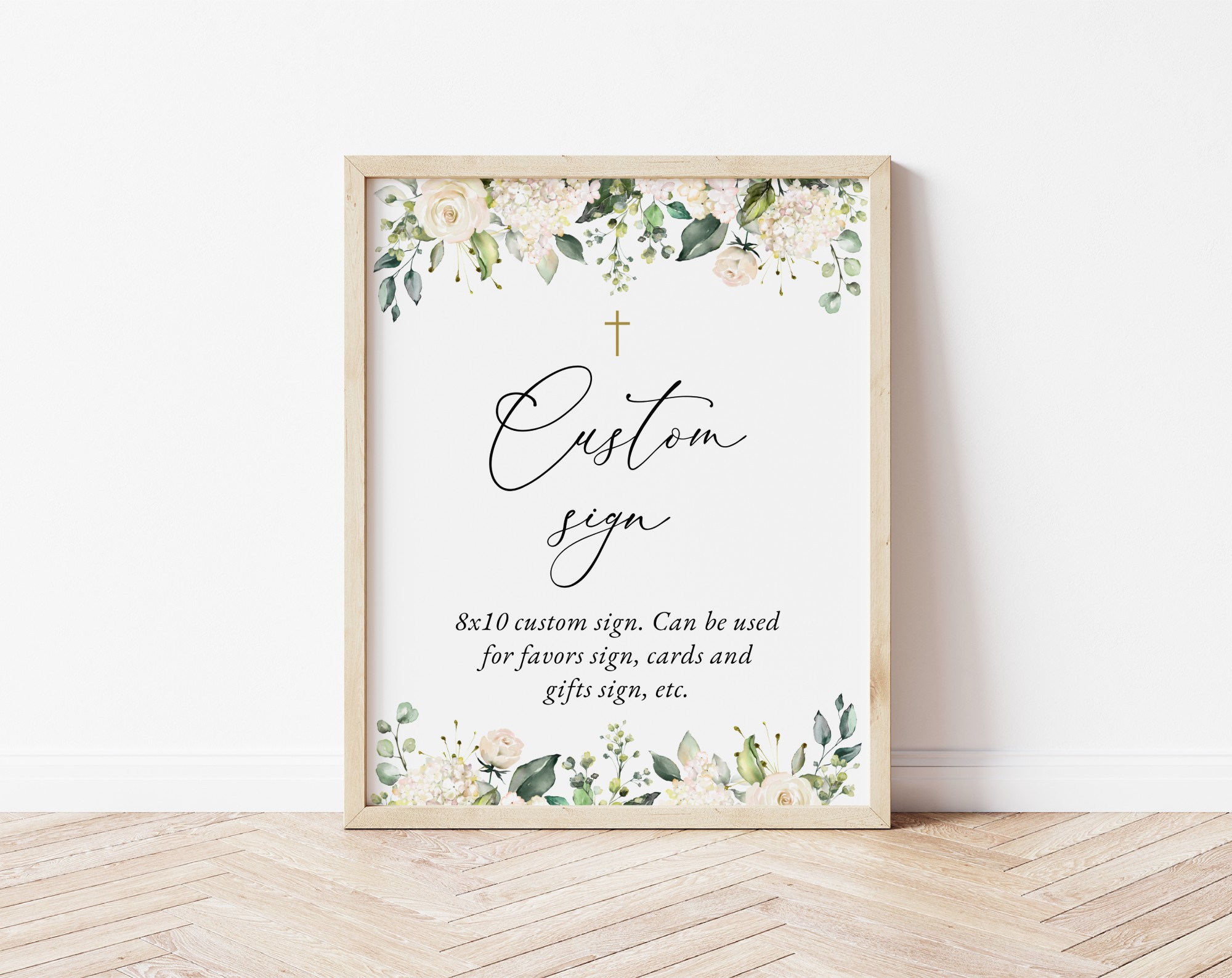 Cream White Flowers Custom Sign, Baptism, First Holy Communion, Printable File, Edit Yourself, SH154 SH155