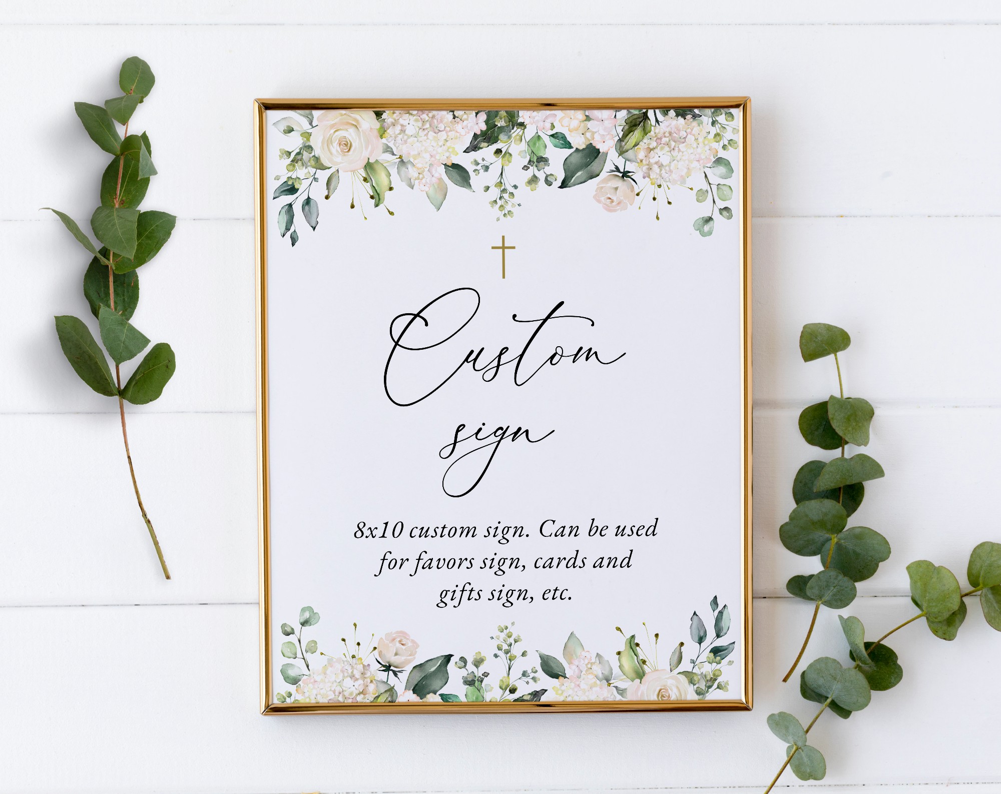 Cream White Flowers Custom Sign, Baptism, First Holy Communion, Printable File, Edit Yourself, SH154 SH155