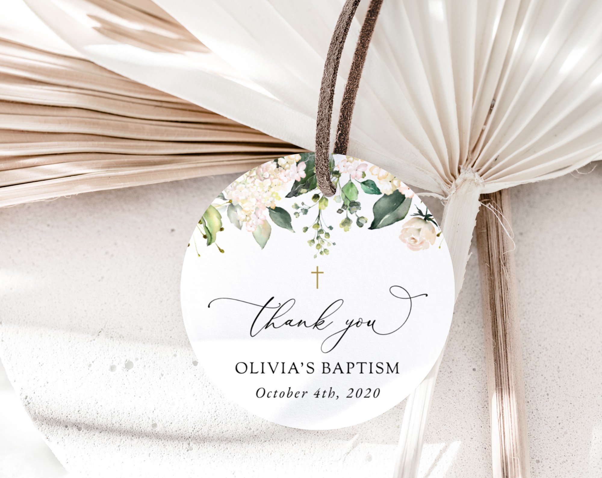 Cream White Flowers Baptism Favor Tags, Gift Tags, Printable File, Edit Yourself, SH154